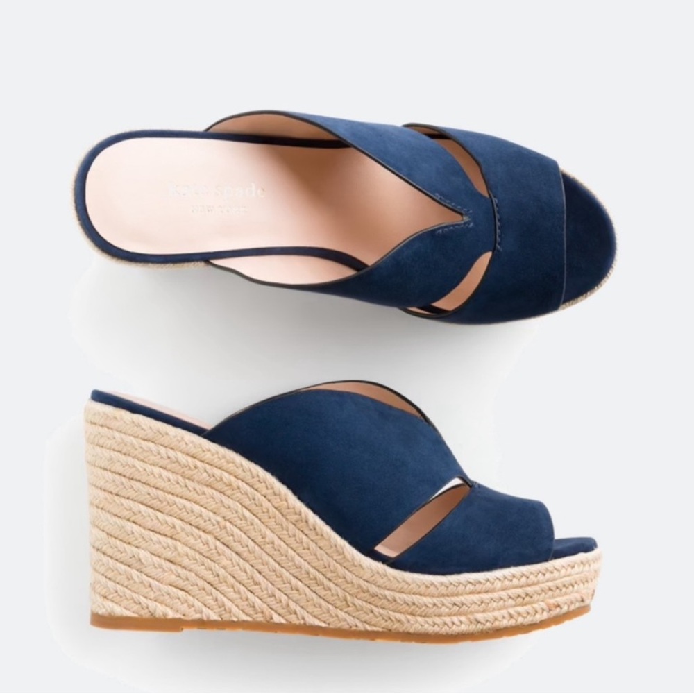 🌟New -Never Worn - Kate Spade Tropez Slide Blue Espadrille Wedges-not outlet 7.5